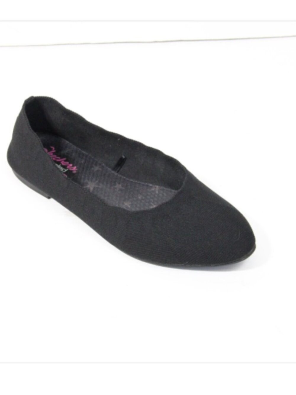 Skechers Black Ballet Flat Women sz 10 Slip on Shoe Stretch Knit cleo bewitch